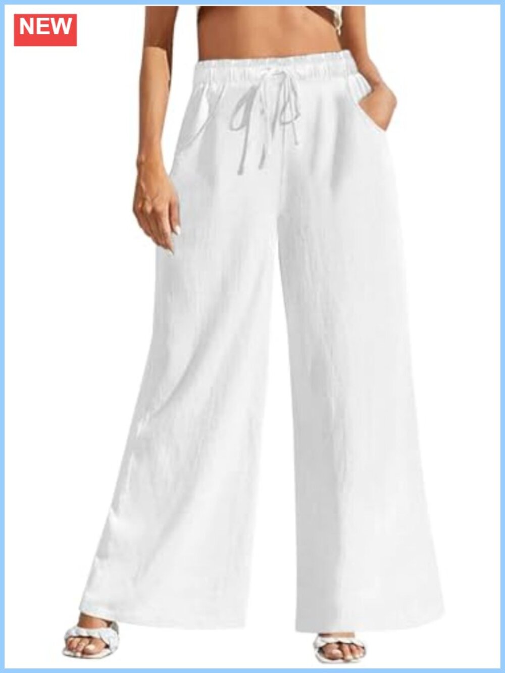 Wide Leg Linen Pants High Waisted Palazzo with Pockets